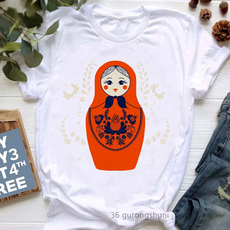 Russian Doll T-Shirt Women'S Clothing 2024 Funny Summer Fashion Tshirt Femme White Casual T Shirt Female Harajuku Shirt