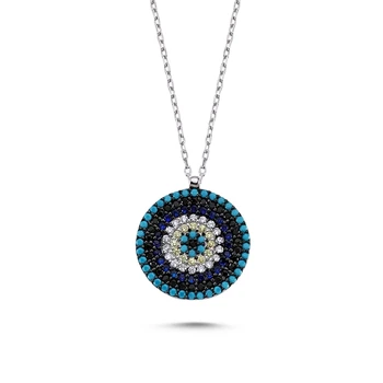 

Silver 925 Sterling Round Zircon Stone Society Eye Necklace
