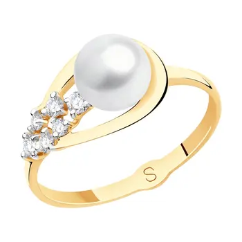 

Sokolov ring in Gold with pearls and cubic zirconia, fashion jewelry, gold, 585, women's male
