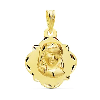 

Medal 18k gold Virgin Girl 19mm. Carved edging [AC1046]