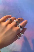 Sindlan-anillo gótico de plata para mujer, Set de 6 uds. De Anillos con diseño de corazón Punk, mariposa, Cupido, joyería femenina