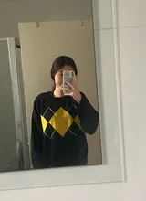 Jerséis de estilo coreano con estampado geométrico para otoño e invierno, jerséis de punto holgados de gran tamaño con cuello redondo, jersey de Mujer