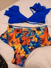 Conjunto de Bikini con volantes de cintura alta para mujer, bañador Sexy con volantes, traje de baño de dos piezas, ropa de playa Floral con cuello en V, 2020