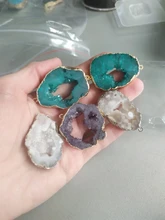 Colgantes de Druzys naturales azules para mujer, Charms, conector de piedra de cuarzo, colgante de lágrima dorada, regalo de joyería, collar de drusa DIY a granel
