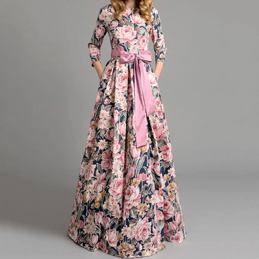 Элегантное вечернее платье с цветочным принтом, женское платье без рукавов с глубоким v-образным вырезом, сексуальное платье с бретелькой через шею, приталенное платье макси, Vestidos Sukienki - Цвет: B1