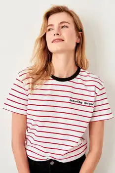 

Trendyol Red Striped Basic Knitted T-shirt TWOSS19TS0042