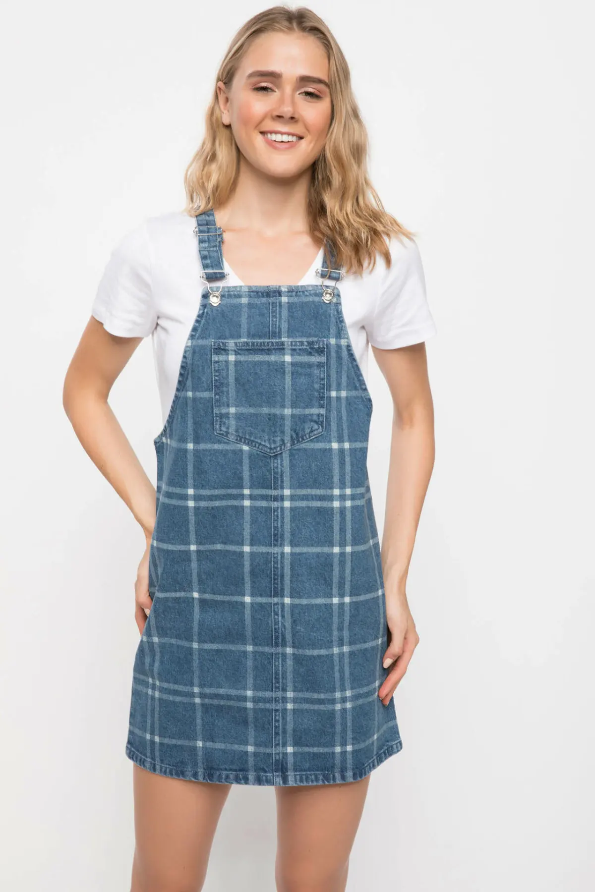 DeFacto Fashion Woman Sling Plaid Short Dress -Ladies Casual Loose Rompers Female Simple Summer New J9571AZ18AU |