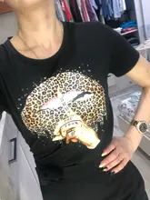 Shirt Lips Tees Base Women Tops Funny Leopard Summer Fashion O-Neckblack ZOGANKIN