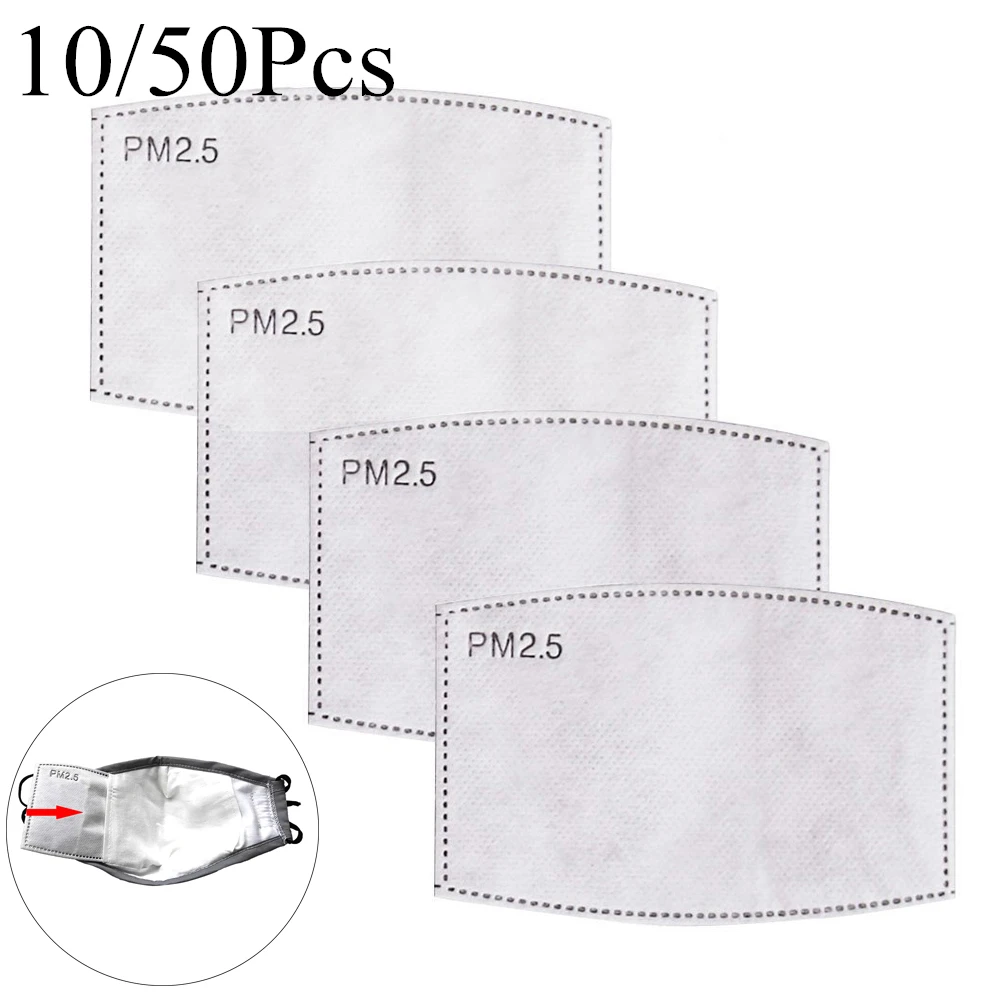 

50pcs/Lot PM2.5 Activated Carbon Face Mask Filter Replaceable Mask 5 Layers Non-woven Insert Protective Filter Mask