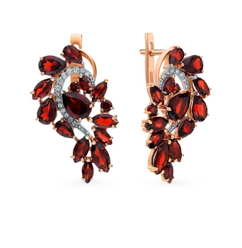 

Gold earrings with cubic zirconia and Garnet sunlight sample 585