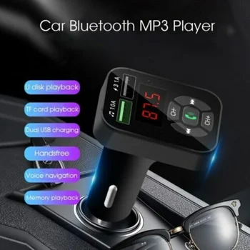 

Coche Transmisor FM Bluetooth V5.0 LCD FM Microfono Llamadas Manos Libres Cargador Dual USB 3.1A ,tarjeta TF