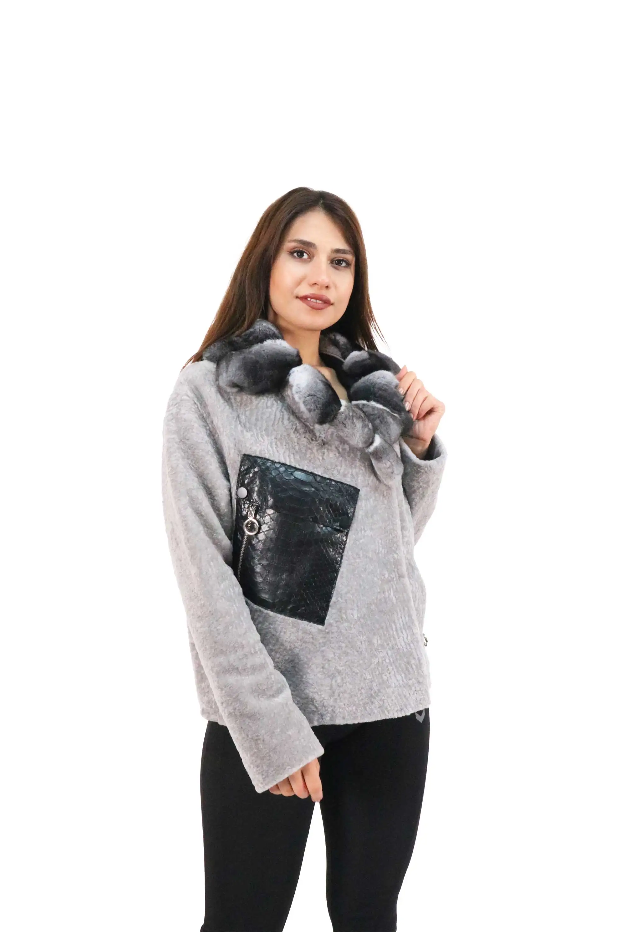 

New Fashion real lamb astragan, sheepskin High Quality 100% Genuine chinchilla fur collar, pocket python turkish fashion 2021