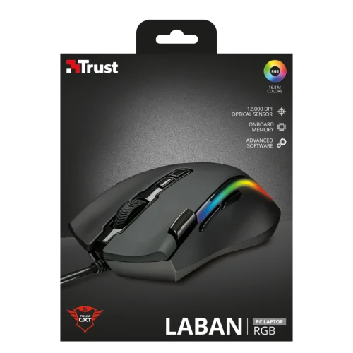 Игровая проводная мышь 21789 Trust GXT 188 LABAN RGB до 15000 dpi 5 профилей