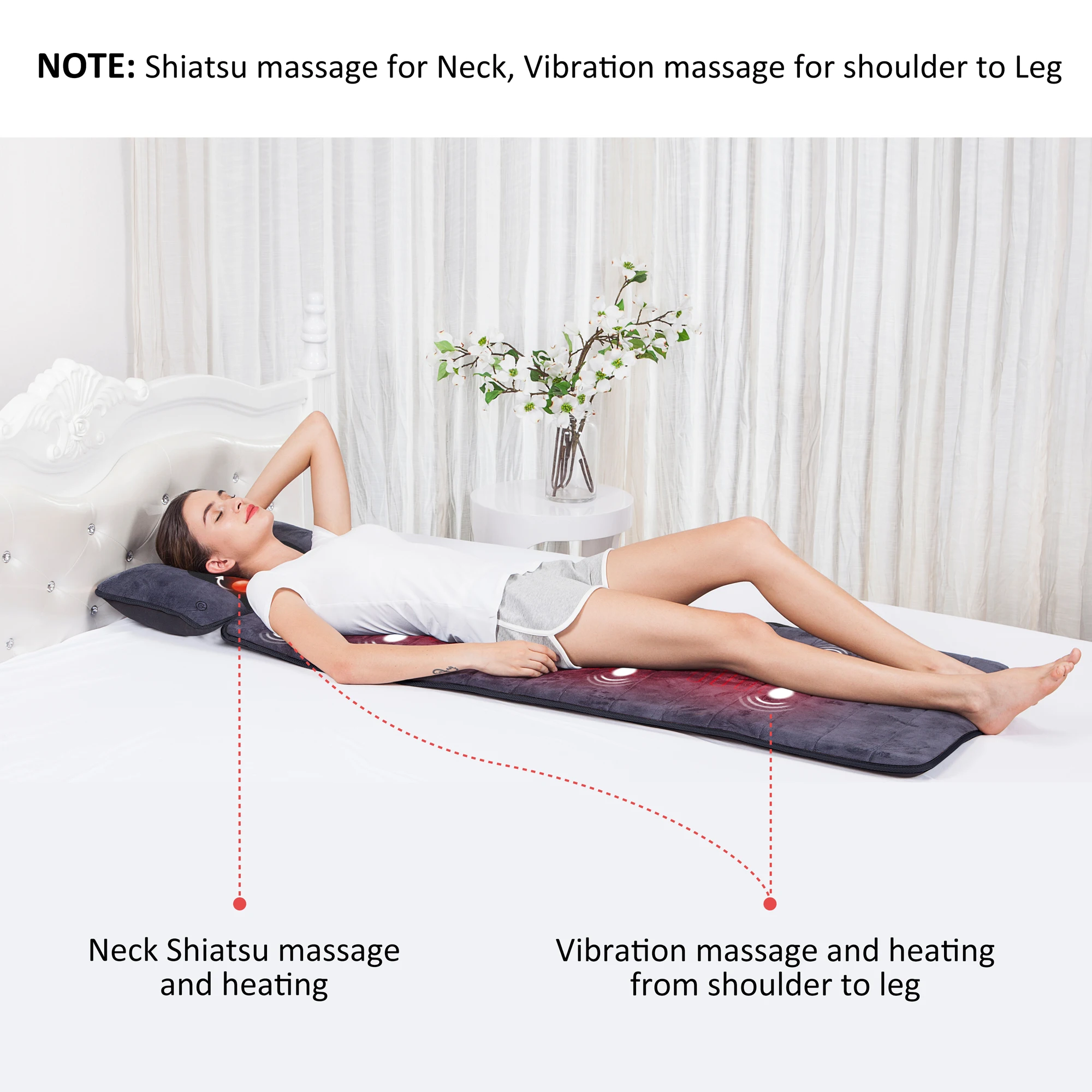 Comfier Full Body Massage Mat with Movable Shiatsu Neck Massage Pillow, 10  Vibrating Motors & 4 Heating Pad