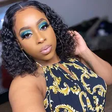 Peluca de Bob corto con onda de encaje en el agua, pelucas de cabello humano 13x4 con encaje frontal de Bob brasileño, corte Pixie Bob, peluca de cabello humano rizado