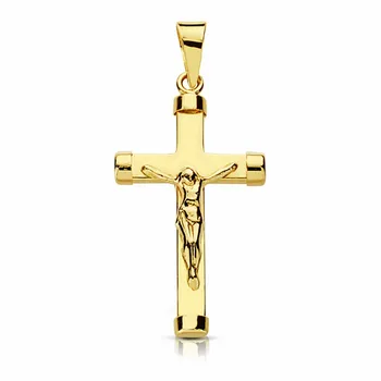 

Cross crucifix 18k gold pendant 24mm. Christ smooth stick rectangular flat terminations round