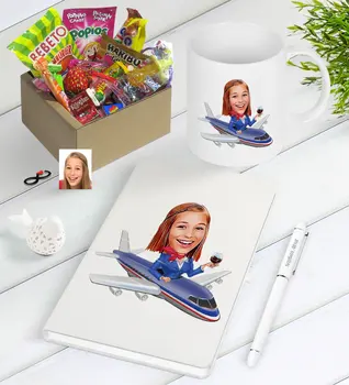

Personalized Stewardess Caricature Of Nostalgic Lezzetler Notebook Pen Mug Gift Seti-1