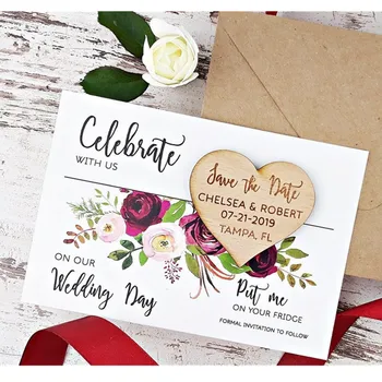 

personalized heart save the date magnet, wood rustic Wedding decor magnets, simple invitations, birthday baby shower unique gift