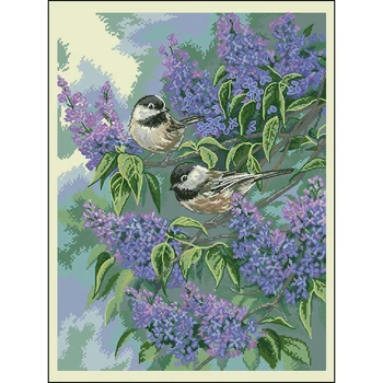 

Set for embroidery stitch dimensions chickadees and lilacs (синички in lilac) 30x41 cm (35258)