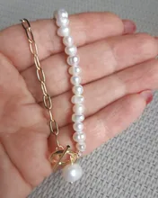 LOVOACC-collar de perlas naturales de agua dulce para mujer, cadena de eslabones gruesa dorada, cierre de palanca asimétrico, Gargantilla circular