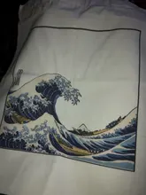 Bolso de lona de gran capacidad con impresión divertida de onda japonesa, bolso de hombro femenino de moda Harajuku con dibujos y letras Ulzzang con cremallera