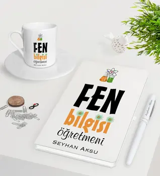 

Personalized Science Teacher White Notebook Pen Turkish coffee Cup Set