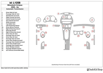 

Interior trim for Mitsubishi Eclipse 2006-UP. Set L1258.