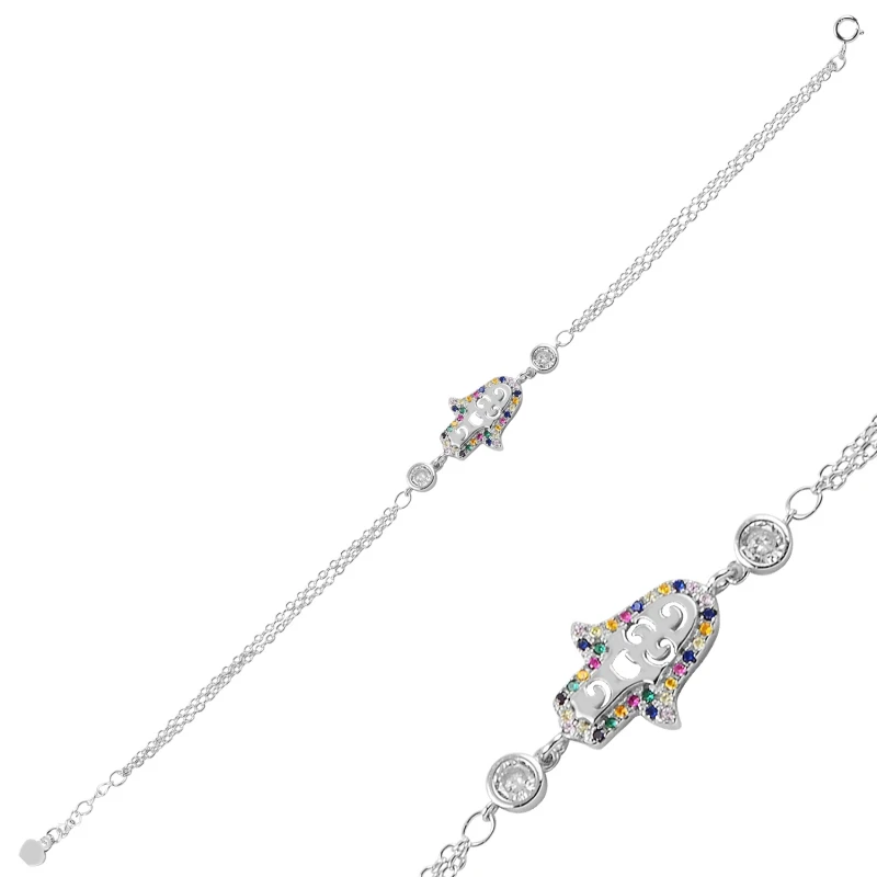 

Silver 925 Sterling Mixed Color Zircon Stone Fatma Master Hand Bracelet