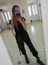 Pantalones Cargo informales para mujer, pantalón holgado de cintura alta, color negro, estilo coreano, con cinta, envío directo