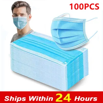 

100pcs Face Mask Anti Dust Disposable Protective Mask 3 Layers Filter Dustproof Earloop Non Woven Face Mouth Mask Fast Shipping