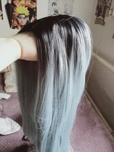 AZQUEEN-Peluca de cabello sintético para mujer, cabellera artificial largo y liso, color negro, ombré, azul, 30 pulgadas, Cosplay, resistente al calor