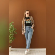 Plaid Shirt Tops Long-Sleeve Office Women Coat Loose Ladies Karsany And