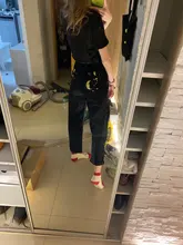 2021, Digital Luna estrella impreso Pantalones rectos pantalones a la moda Jeans moda impreso damas alta cintura niñas Denim Chic Pantalones