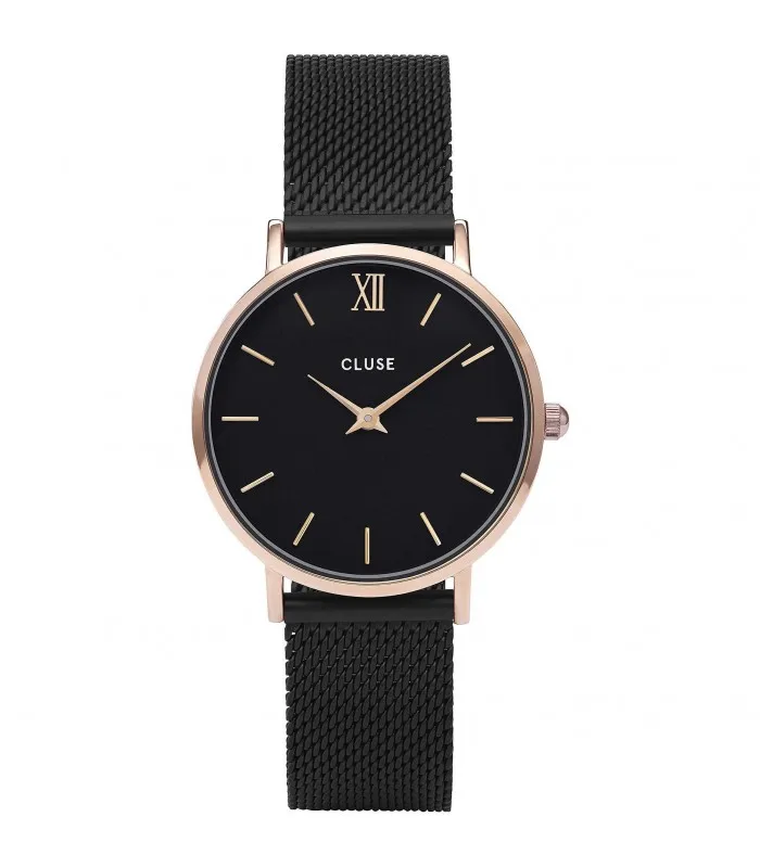 CLUSE MINUIT MESH розовое золото черные женские часы ONLY TIME CL30064