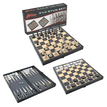 Chess Backgammon Checkers Set Foldable Board Game 3-in-1 Road International Chess Folding Chess Portable Board Game