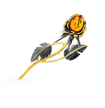 

Silver brooch with amber sunlight sample 925