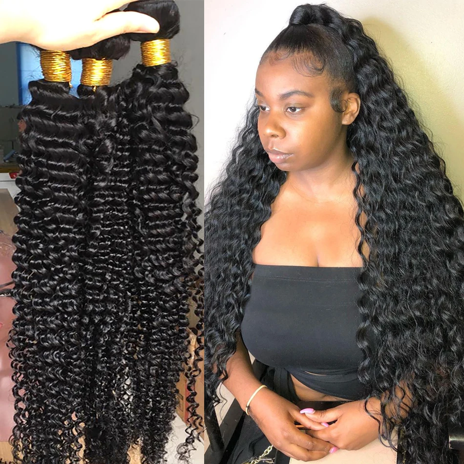 Rosabeauty Deep Wave 28 30 32 Inch Remy Brazilian Hair Wave Human Hair  Bundles Natural Color 100% Curly Human Hair Extension - Hair Weaving -  AliExpress