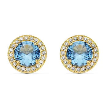 

18k gold earrings 9mm. Light blue stone zircons [AB8953]