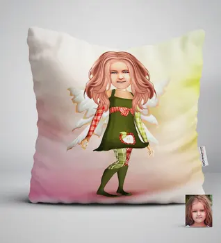 

Personalized Girls Kids Fairy Caricature Of White Yastık-1