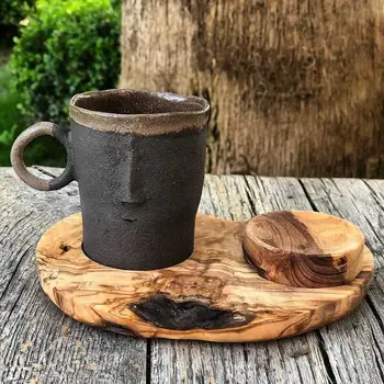 

Stonehead Handmade Cup Coffee Set Olive wood base and Turkish delight