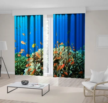

Curtain Aquarium Colorful Fish Coral Magical Under Water Life Nature Landscape Photo Blue Purple Black