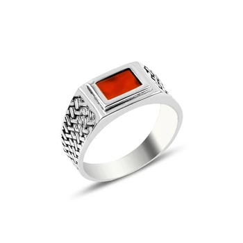 

Silver 925 Sterling Red Agate Stone Ring