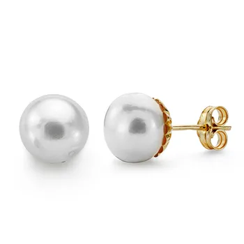 

Earrings 18k gold pearl button 10mm. [AA0358]
