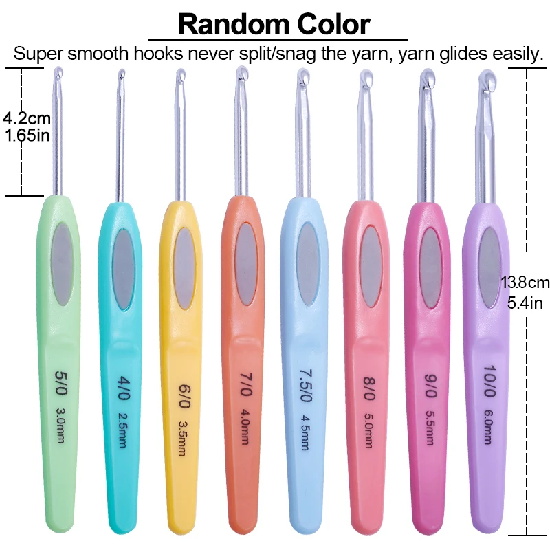 8Pcs/Set 2mm-6mm Crochet Hooks Colorful Soft Plastic Handle Knitting Needles Set Sweater Hand-Knit DIY Sewing Accessories