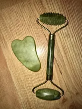 Gua Sha-Rodillo de piedra de jade para masaje facial, rodillo estiramiento piel cuello, doble cabezal, relajación de la piel, piedra de jade natural
