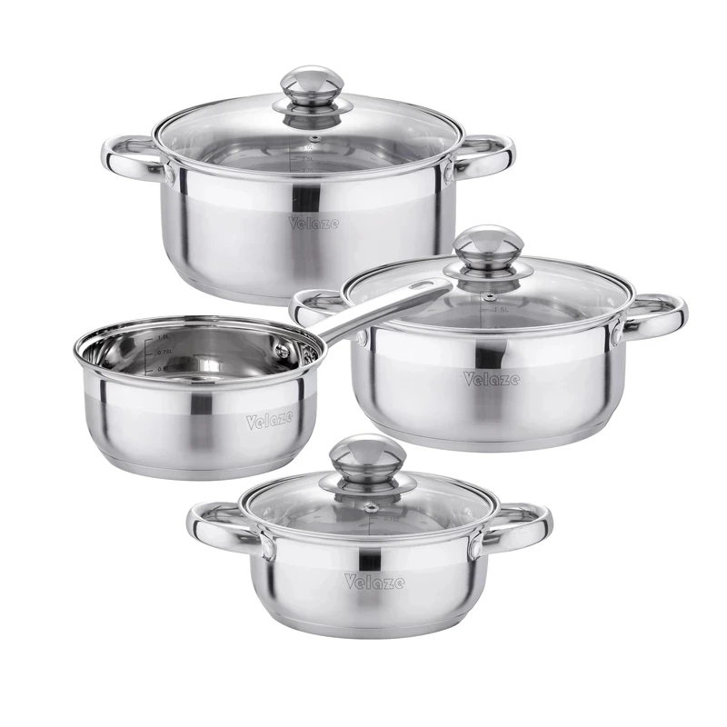 7Pc Stainless Steel Cookware Pot Pan Set with Lids