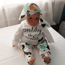 Conjunto de ropa para niñas pequeñas, Tops de manga larga con letras para recién nacidos, pantalones informales con estampado, diadema, trajes para niños pequeños
