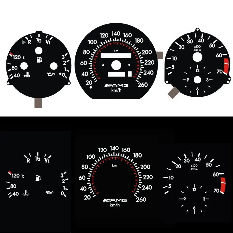 SD Motor O-H-L / F-H-L EL Glow Gauge 260 KM 7000 RPM for MB W124 W126 W201 190E Black Panel White LightingM