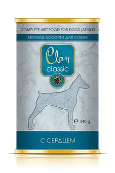 

Clan classic horse. For dogs, meat assorted with heart, 340g 12 PCs