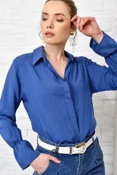 

Trend Alacati Style Women Indigo Handles Flounces Woven Shirt ALC-X3637